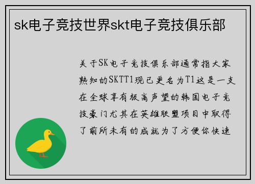 sk电子竞技世界skt电子竞技俱乐部